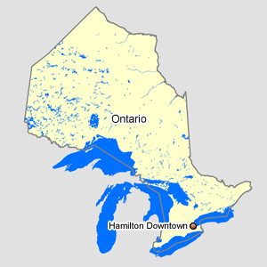 Map of Ontario with Hamilton Downtown