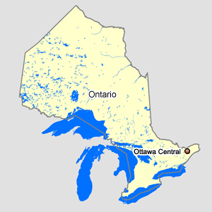Map of Ontario with Ottawa Central